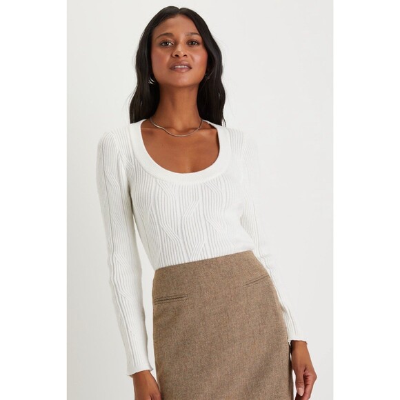 Lulus Comfy Charisma Sweater Women's XS Ivory Scoop Neck Pullover NWT - Picture 2 of 13